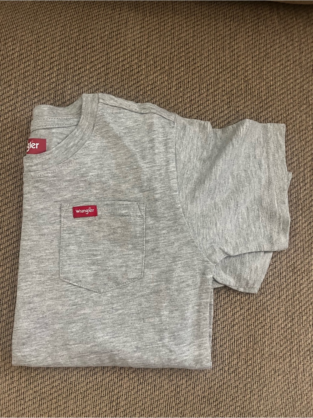 Wrangler Gray Pocket Tee with Red Logo Tab